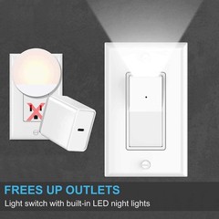 2 Pack LED Night Light 3-Way Paddle Rocker Switch, Auto On/Off Sensor, 15A 120V