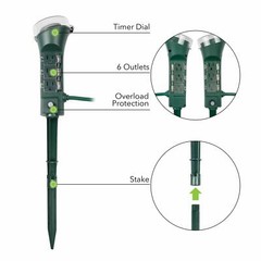 BN-LINK Outdoor Yard Stake Mechanical Timer Auto on off 6 Grounded Outlets, 6ft