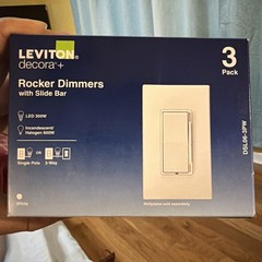 Leviton Decora 600W Single Pole 3 Way Universal Rocker Slide Dimmer White 3 Pack