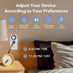 Indoor Mini 24-Hour Mechanical Outlet Timer, for Electrical Outlets, 30 Minut…