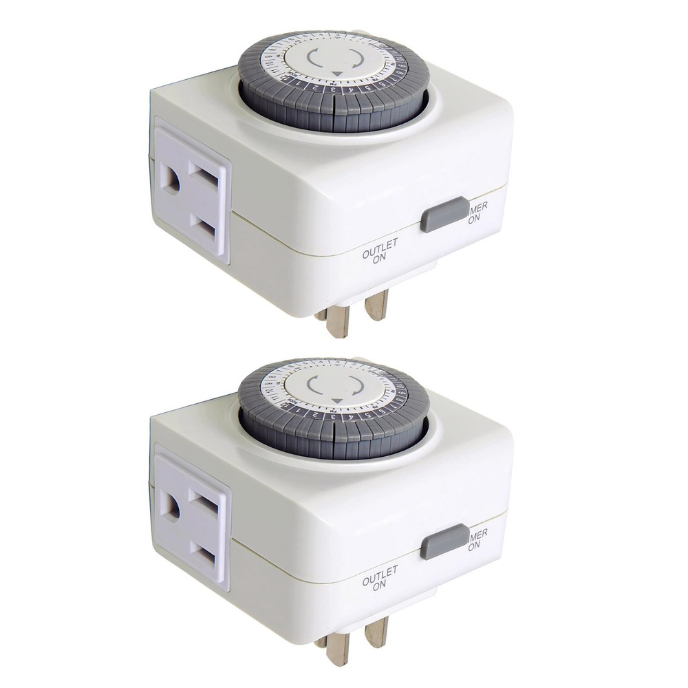 2 Pack 110-125V 3-Pin Mechanical Timer For Light Fixture 24-Hour Outlet Switch