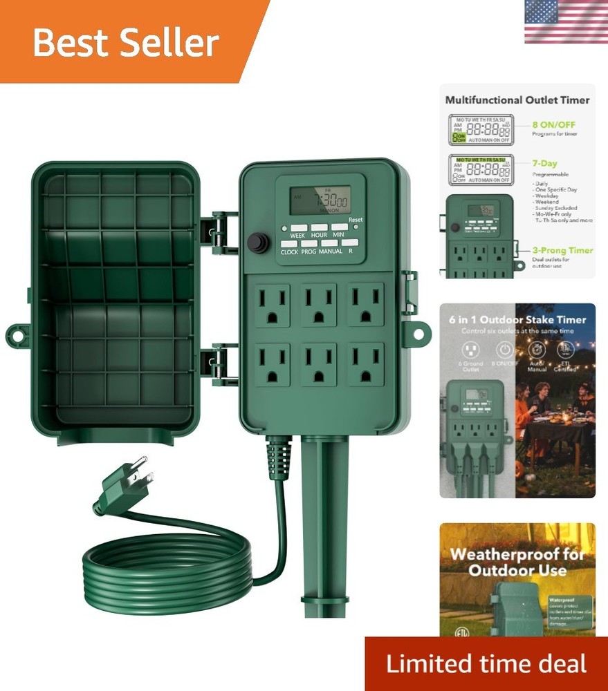 Durable 7-Day Digital Timer Surge Protector – 6FT Outdoor Extension Cord