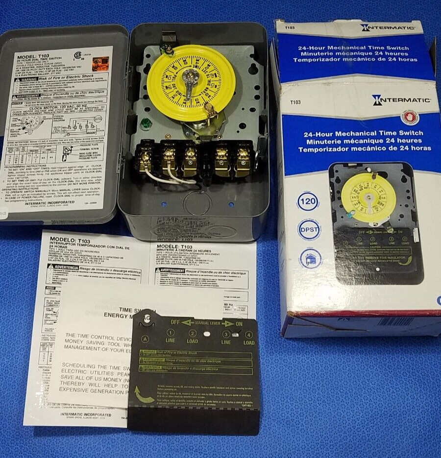 Intermatic T103 24 Hour Mechanical Timer Switch, 125 VAC, 5 HP