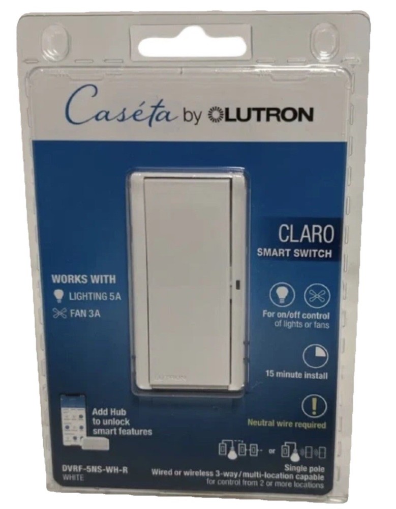 Lutron Caseta Claro Smart Switch for Lights & Fans – White DVRF-5NS-WH-R