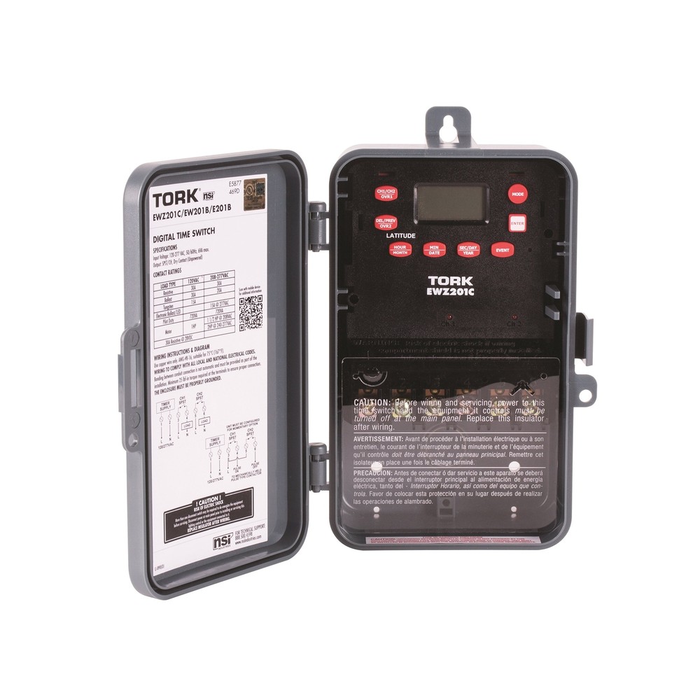 TORK EWZ201C 2 Channel 7-Day Digital SPST and Single Channel DPST Time Switch