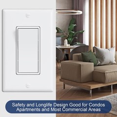 Quiet Single Pole Decorator Wall Light Switch with Wall Plate, 15A 120V/277V,…