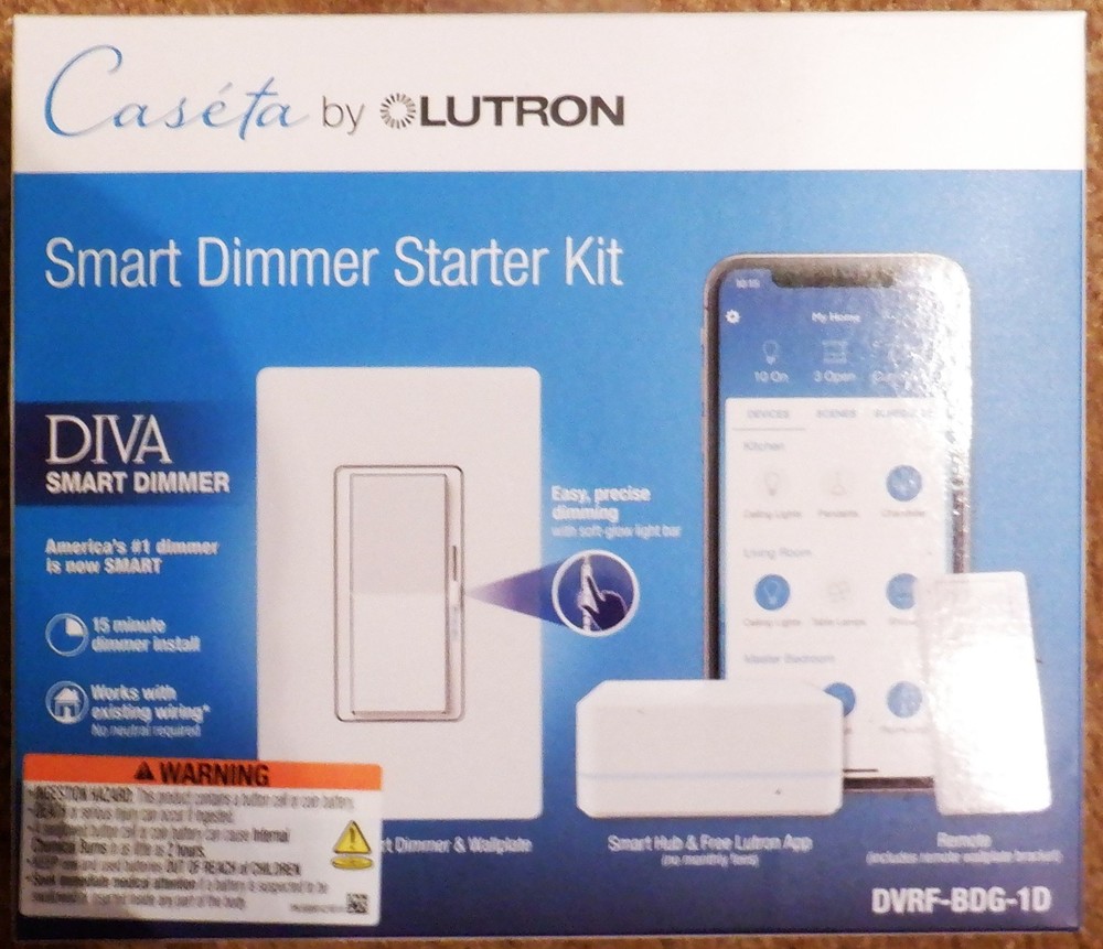 LUTRON Caseta DIVA Smart Dimmer Starter Kit: Hub Remote WallPlate #DVRF-BDG-1D