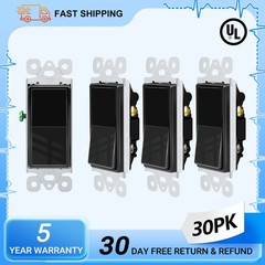 30PK Black Single Pole On/Off Paddle Switch 15A Self-Grounding UL Commercial Use