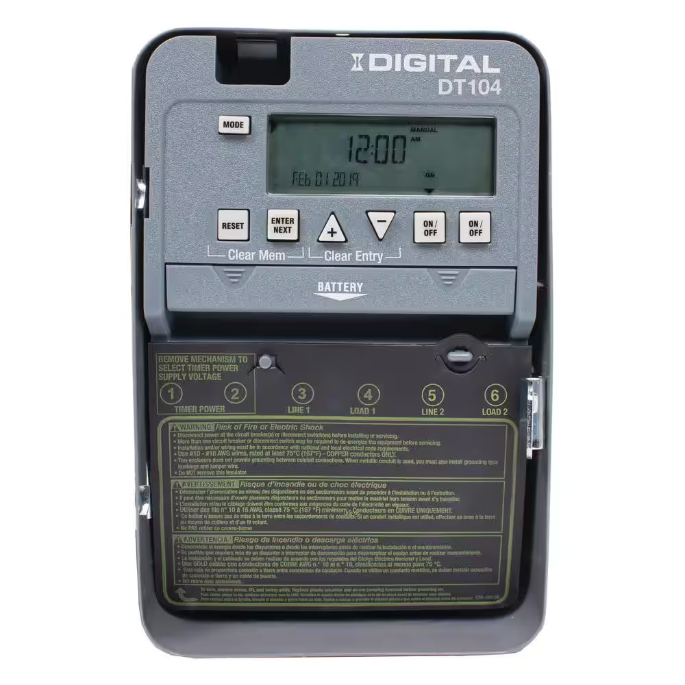 DT Series 2-Circuit 20 Amp 24 Hour Indoor Surface Mount Timer with Battery Backu