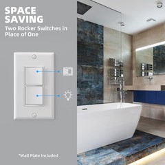 2 Pack Double Rocker Paddle Light Switch 15A 120V with Wall Plates