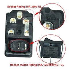 2pcs Large Current Inlet Male Power Socket with 15A Rocker Switch and Fuse, 1…
