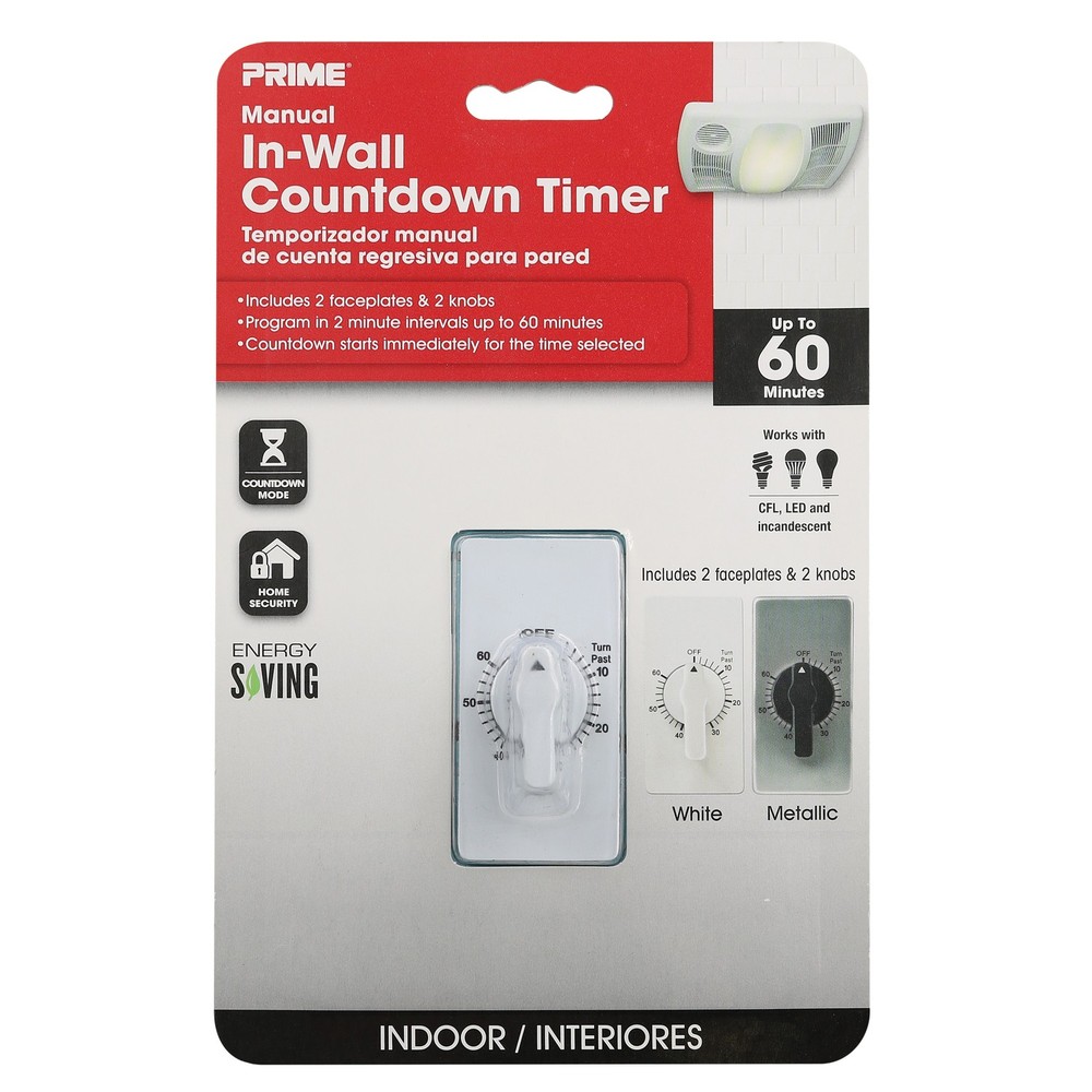 Prime TNIW060-RC White Indoor In-Wall Turn Dial Select Spring Wound Timer