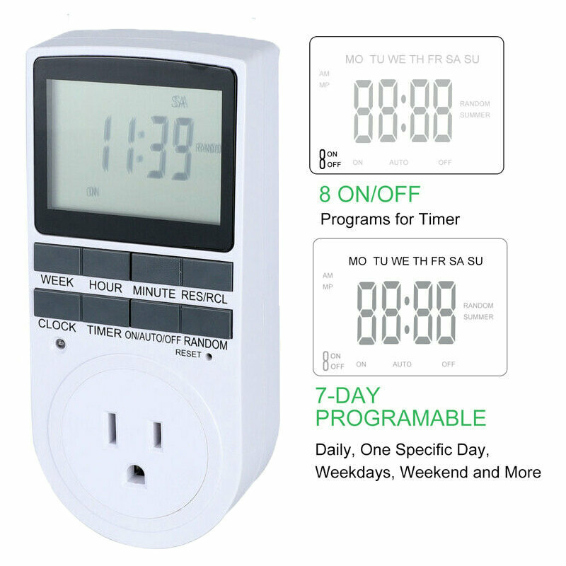 120V 15A Plug Big LCD Display In Programmable Digital Timer Switch 24h 7 Day