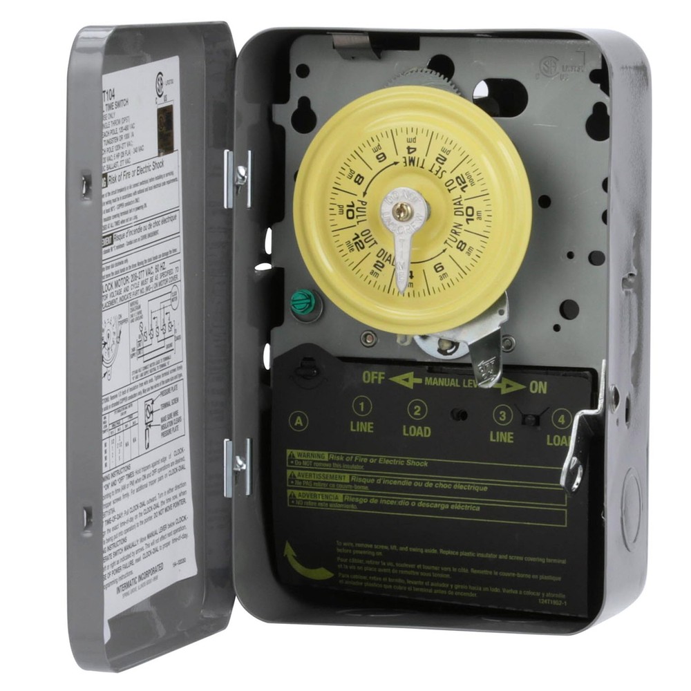 Intermatic T104 24-Hour Mechanical Timer Switch – 208–277 VAC DPST Indoor Met…