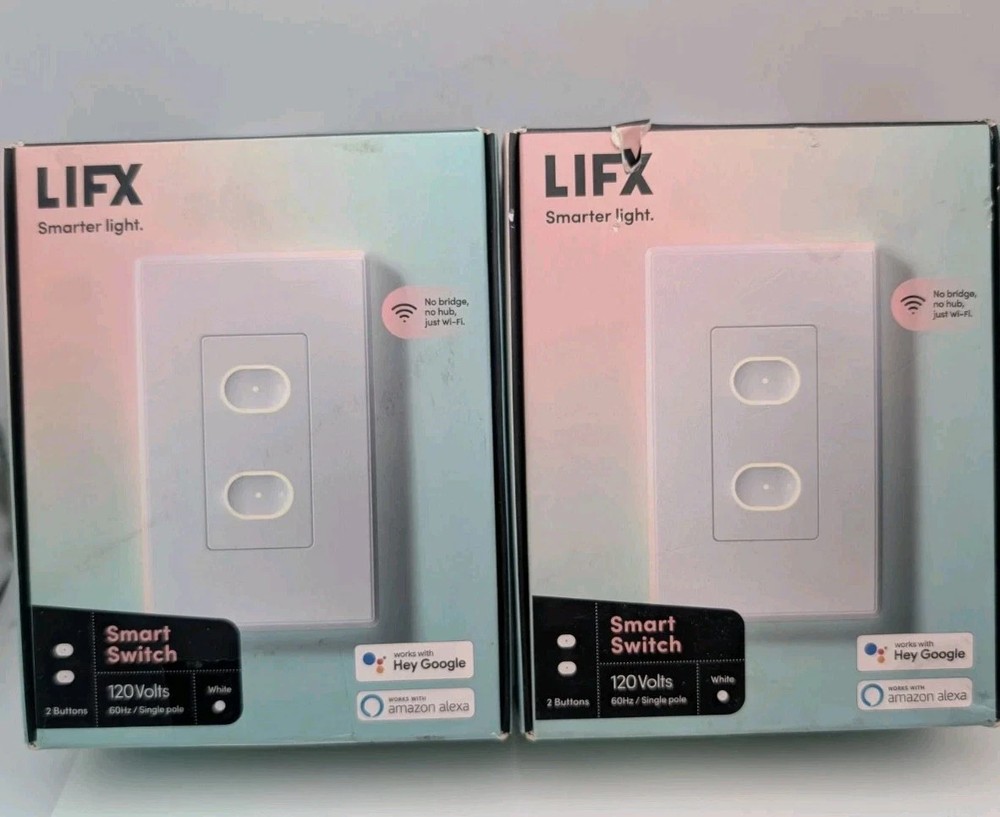 2x LIFX 1-Pole 2-Buttons Smart Wi-Fi Touch Light Switch (LFSPWHT1FUS) SEALED NEW