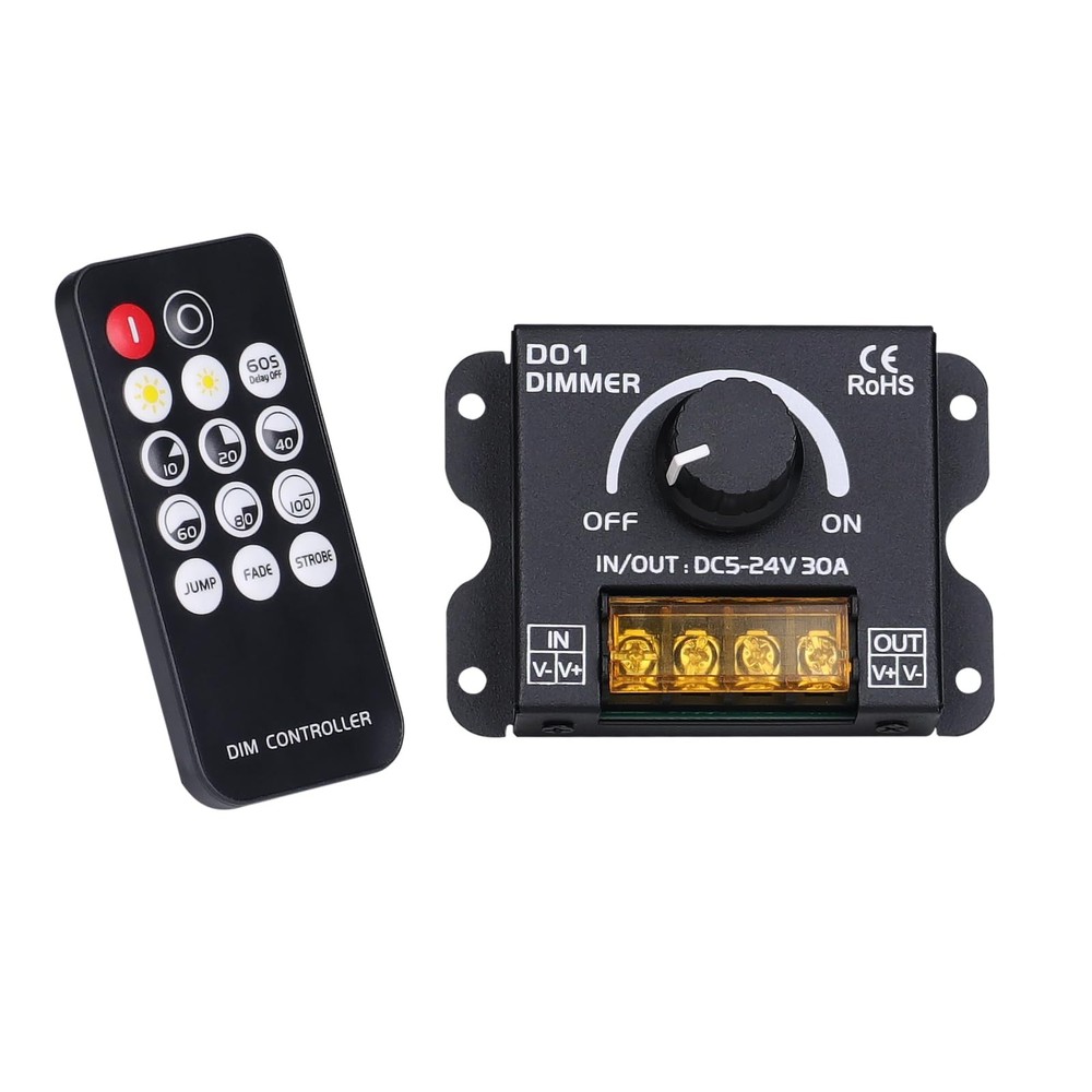 Light DC 5V-24V RF 14 Keys 30A Knob Dimmer Controller, PWM Digital Dimming Te…