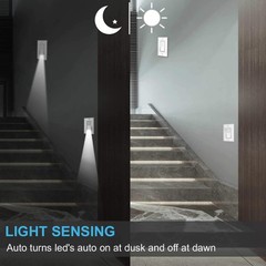 2 Pack LED Night Light 3-Way Paddle Rocker Switch, Auto On/Off Sensor, 15A 120V