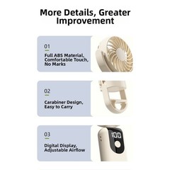 For MINI USB Rechargeable Handheld Fan with LED Display 5 Speeds Carabiner