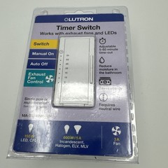 LUTRON Timer Switch – Model MA-T51MNH-WH – Works with exhaust fans and LEDs