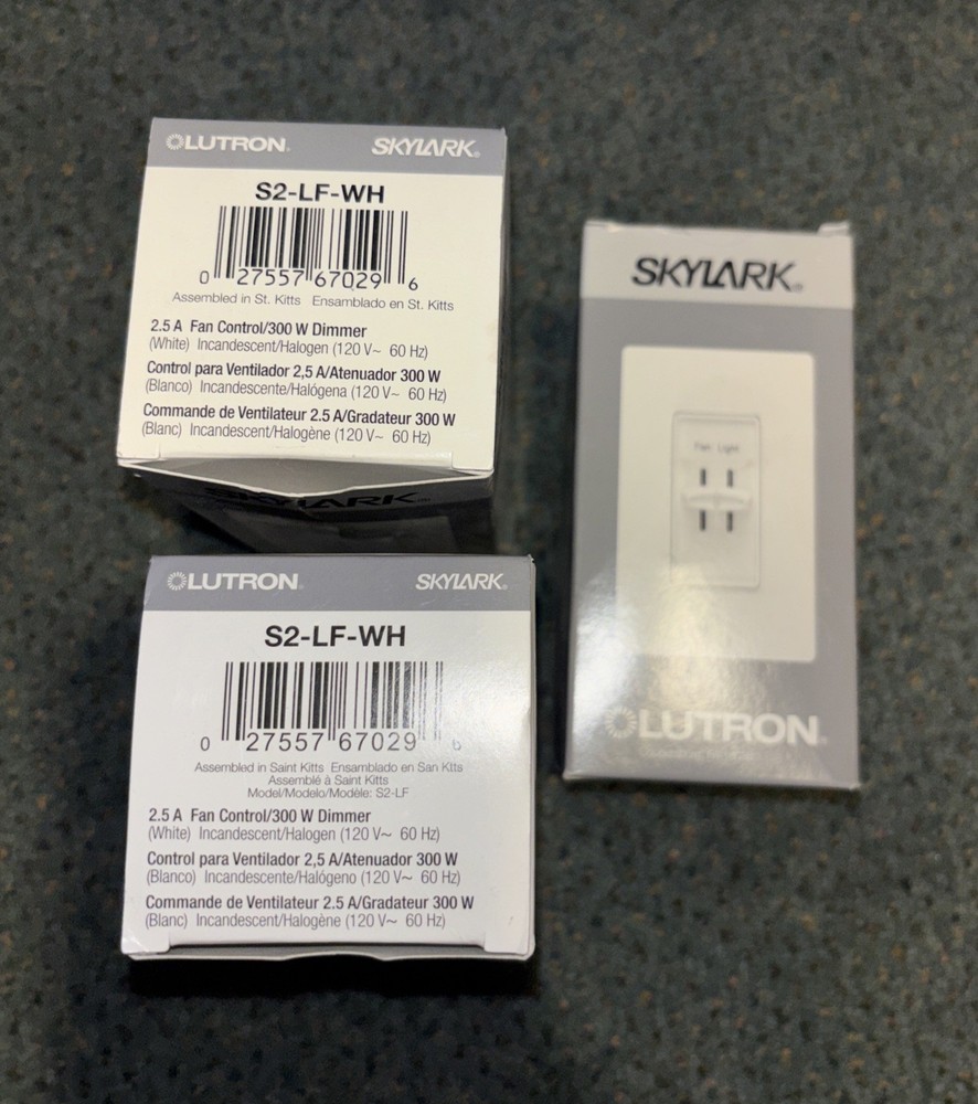 (3) Lutron S2-LF-WH Skylark 2.5 Amp Fan Controls / 300W Dimmers for Incandescent