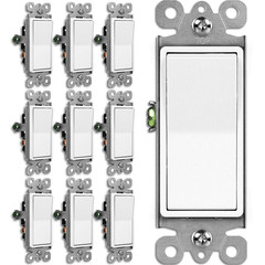 BESTTEN 10 Pack 3-Way Decorator Light Switch, 15A 120/277V, Single Pole or Three