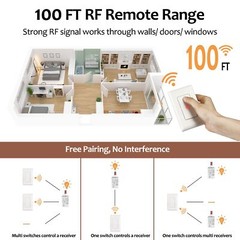 Wireless Light Switch And Receiver Kit 15a High Power No Wiring No Interference