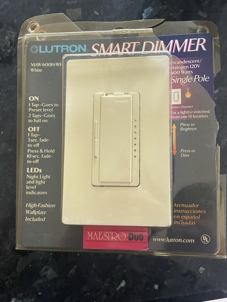 Lutron MAW-600H-WH 600-Watt Maestro Single Pole Dimmer, White Open Box