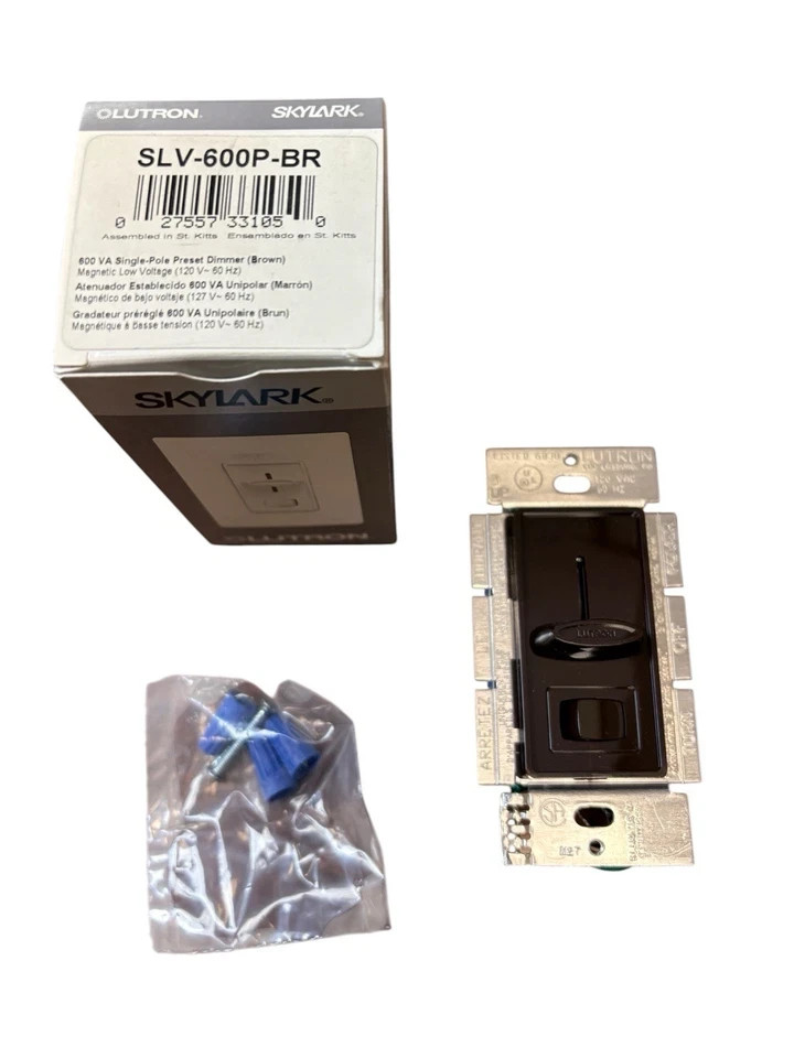 Lutron Skylark SLV-600P-BR 600VA/450W Single-Pole Preset Dimmer Brown NIB
