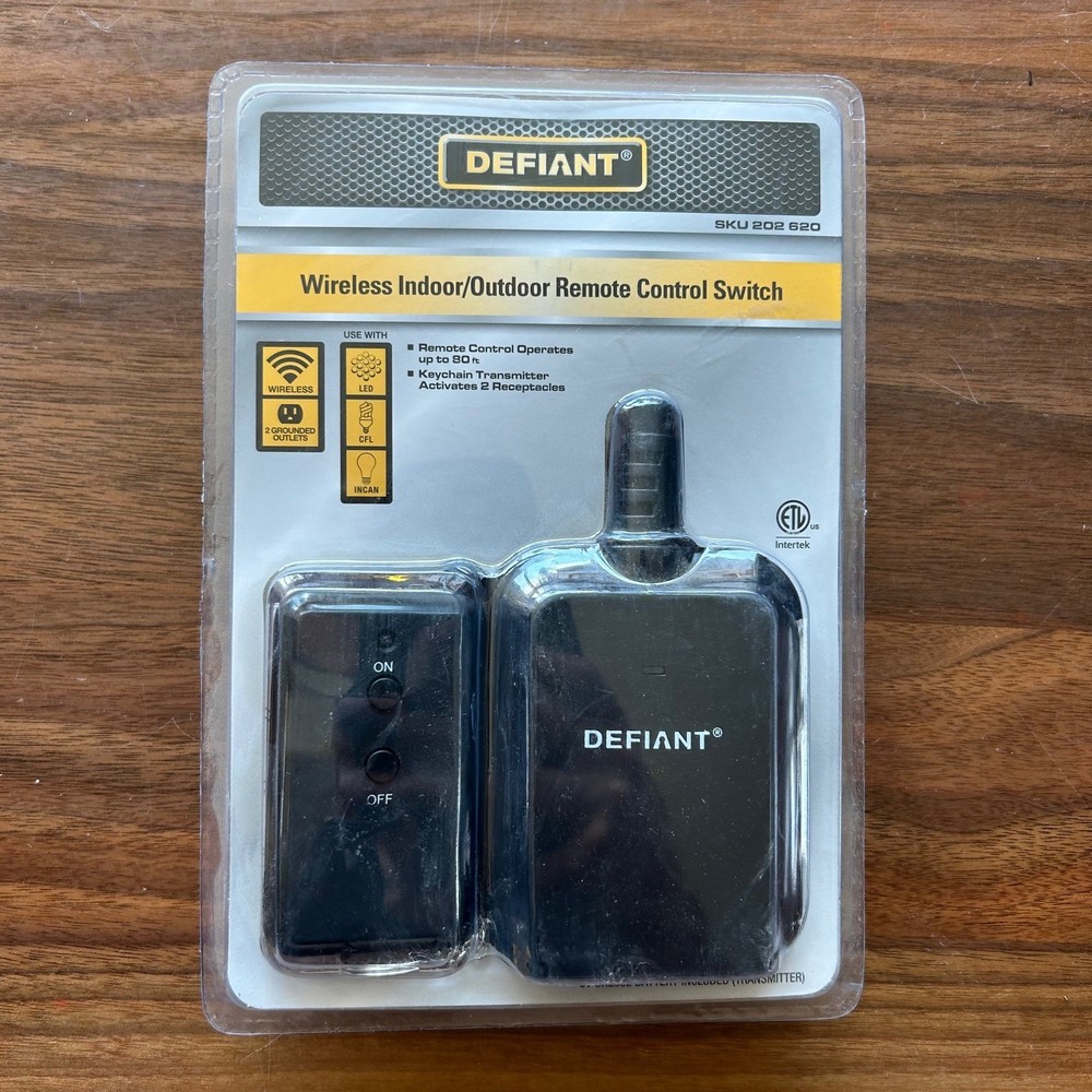 Defiant Wireless Indoor/Outdoor Remote Control Switch w/2 outlets-New, Sealed