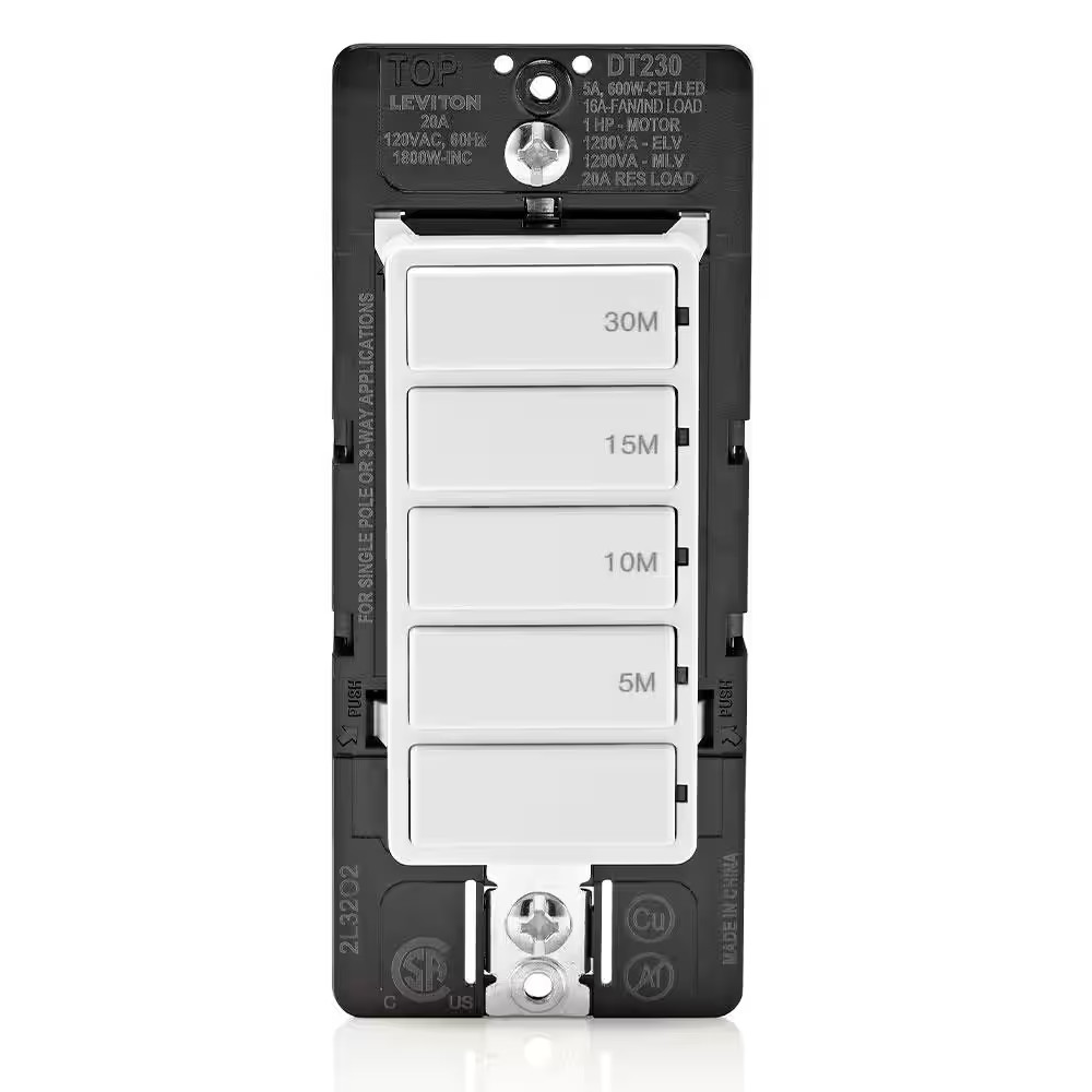 Leviton Decora 20 Amp 30-Minute Indoor In-Wall Countdown Timer Switch, 1 HP/16