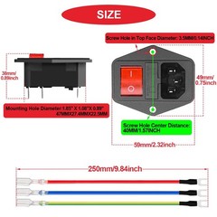 3Pcs AC 10A 250V Rocker Switch Power Socket Inlet Module Plug, 3 Pin IEC320 C…