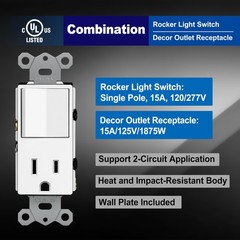 BESTTEN 6 Pack Combination Wall Light Switch and Decor Outlet, Single Pole Rocke