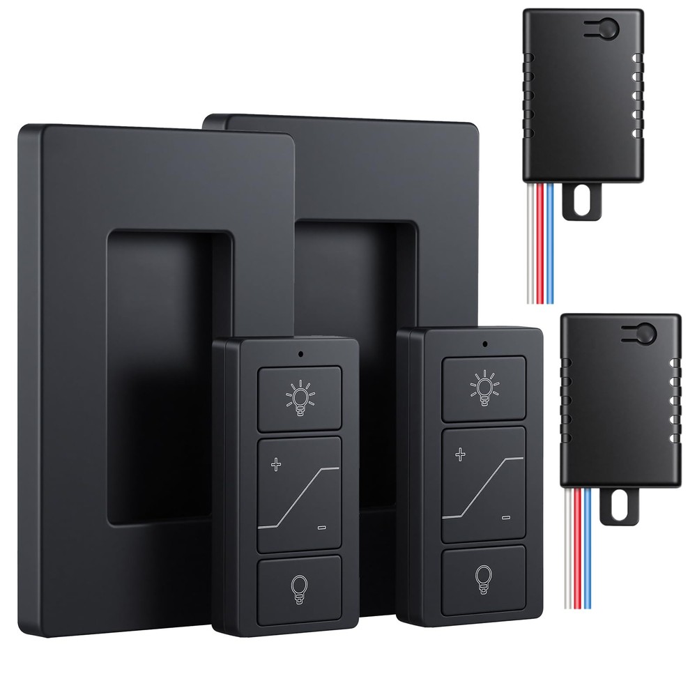 Sunmerit Wireless Dimmer Switch (Black), 2 Pack Remote Light Switch and Recei…