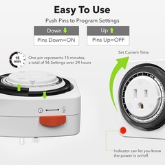 24-HOUR Plug-in Mechanical Timer 15-Min Intervals 3-Prong Heavy Duty