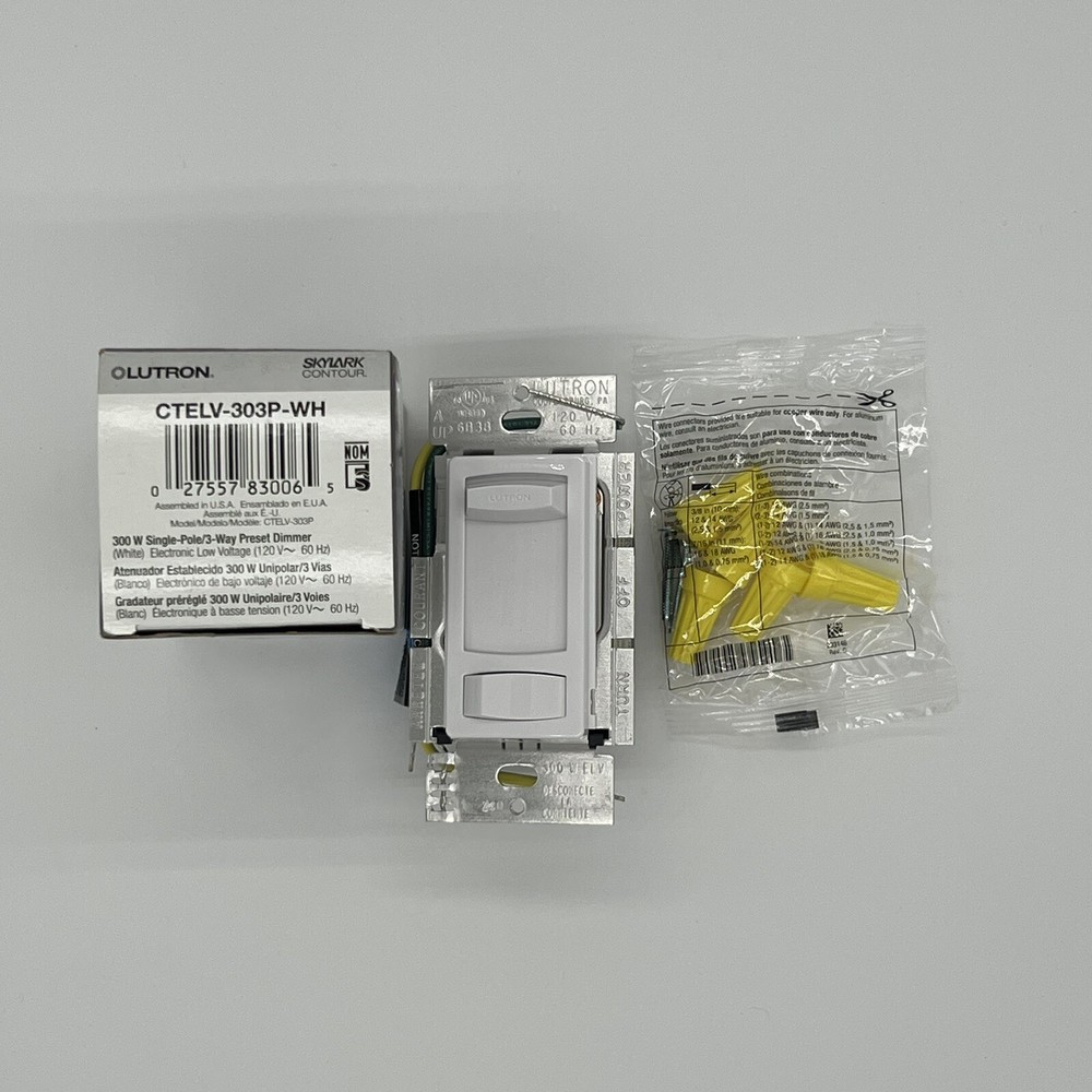 Lutron Skylark CTELV-303P-WH Contour 3 Way Dimmer 300W Wall Switch 1 Pole 120V