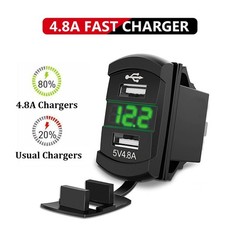 FXC 12V 24V DC 5 Gang Rocker Switch Aluminum Panel with Voltmeter & Dual USB(…