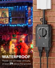 Outdoor Light Timer, Dusk to Dawn Sensor, Dual Grounded Outlets, Black