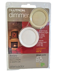 Lutron Dimer Rotary White /Ivory, Single Pole Incandescent / Halogen 600 W 120 V