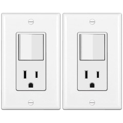 2 Pack Combination Wall Light Switch and Decor Outlet, Single Pole Rocker Switch