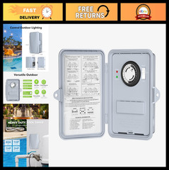 Heavy Duty 24-Hour Mechanical Pool Pump Timer, 2HP 40A, Programmable Outdoor Box