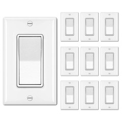 BESTTEN 10 Pack Single Pole Decorator Light Switch with Wallplate, 15A 120/277V,