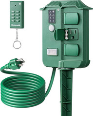 DEWENWILS Outdoor Power Stake Timer Waterproof, 6 Grounded Outlets, 6FT Green