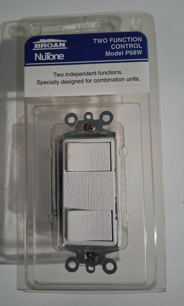 Broan NuTone P68W 2-Function Fan Control Double Rocker Wall Switch White 120V