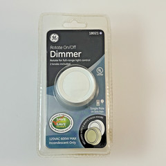 Light Switch GE#18021 Dimmer-Rotate On/Off-Single Pole-White/Ivory-Incandescent