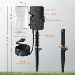 SURAIELEC Outdoor Power Stake Light Timer, Dusk to Dawn, 6 Electrical Outlet Pow