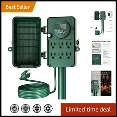 Compact Outdoor Digital Timer with 6 Outlets – Includes Easy Daylight Savings