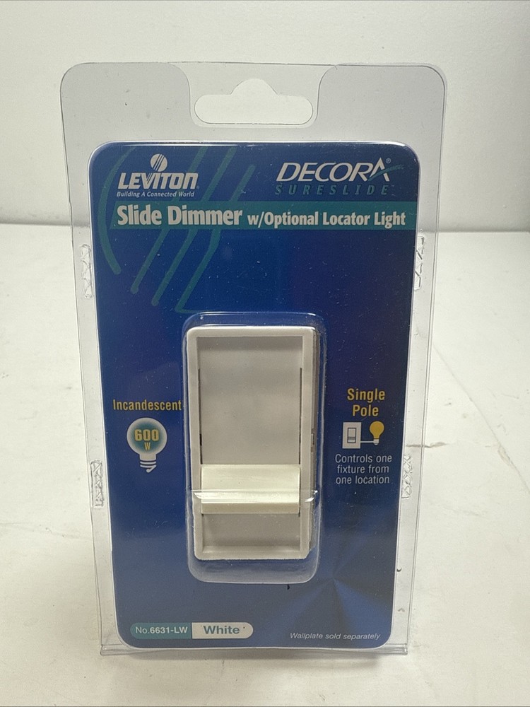 Leviton Sure Slide Slide Dimmer W/ Optional Locator Light 600W No. 6631-LW White