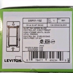 Leviton DSF01-10Z Decora Rocker Slide 1.5A Quiet Fan Speed Control, White/almond