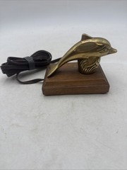Vtg Brasswood Touch Light Dimmer Switch Brass Dolphin Wood Base Model 4001 MCM