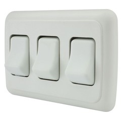 Triple SPST On-Off Switch with Bezel, 12-Volt, for RV, Trailer, Camper (White)